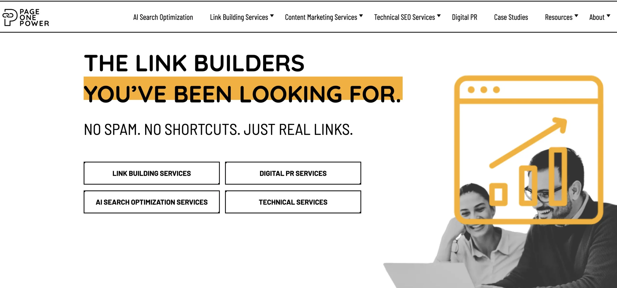 manual link building service page screenshot of page one power's website