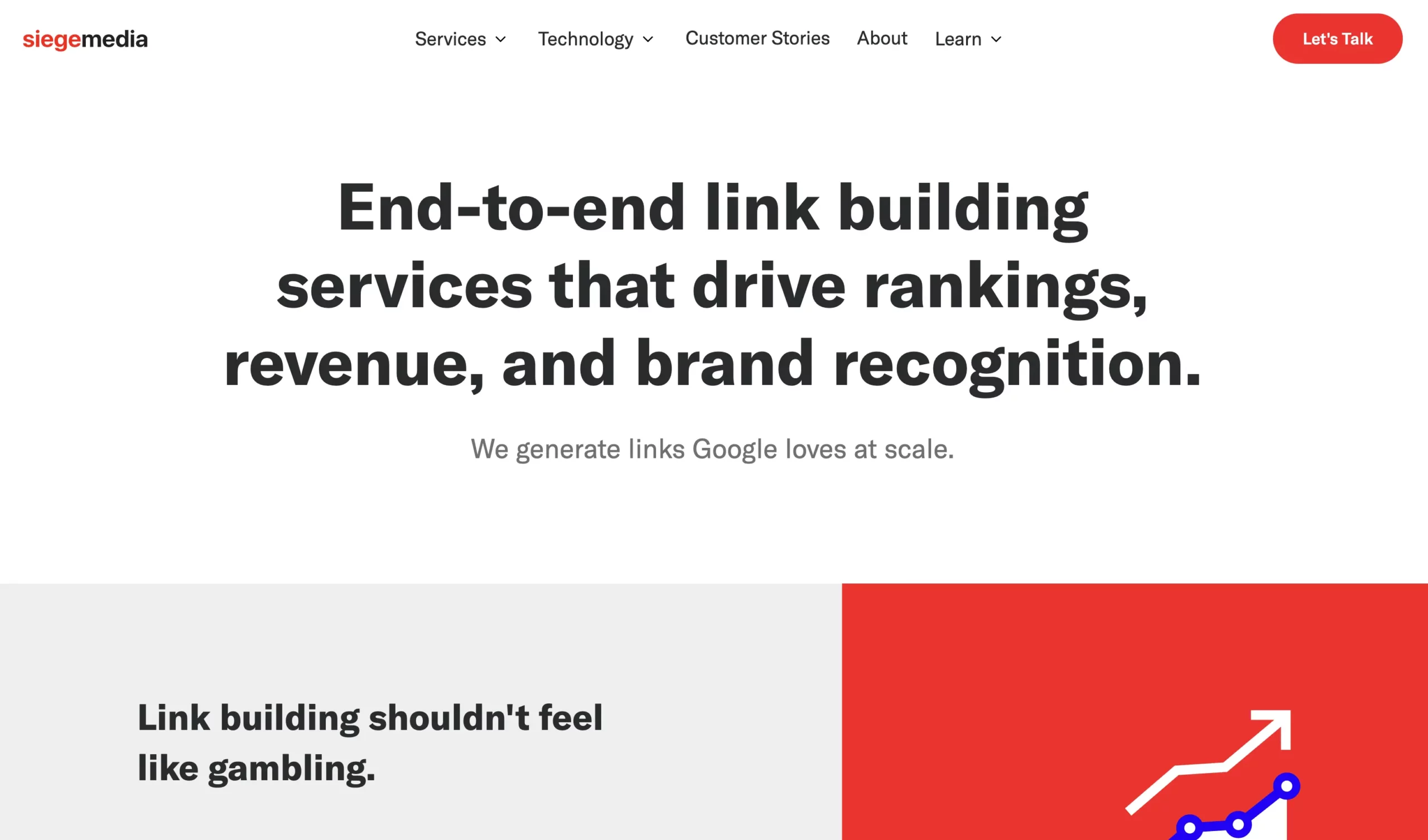 manual link building services page screenshot of Siege Media's website